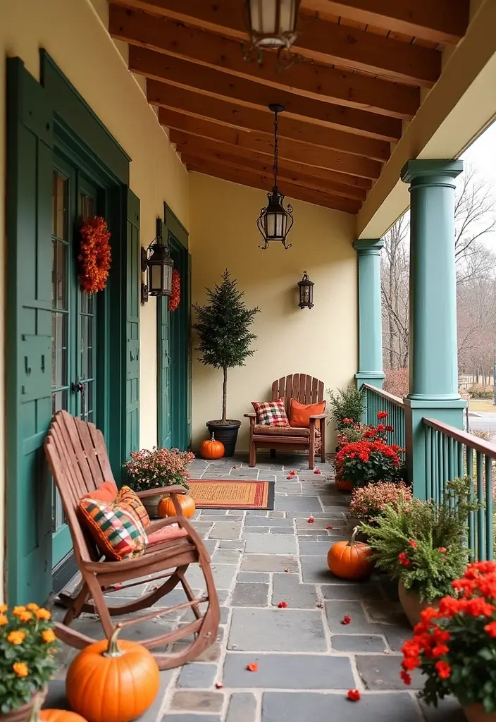 30 Enclosed Front Porch Ideas for Year-Round Enjoyment - 17. Seasonal Showcase
