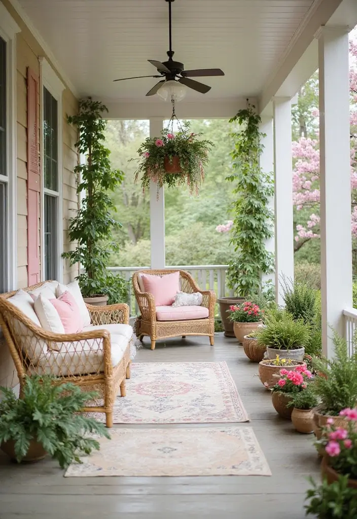 30 Enclosed Front Porch Ideas for Year-Round Enjoyment - 2. Spring Floral Bliss