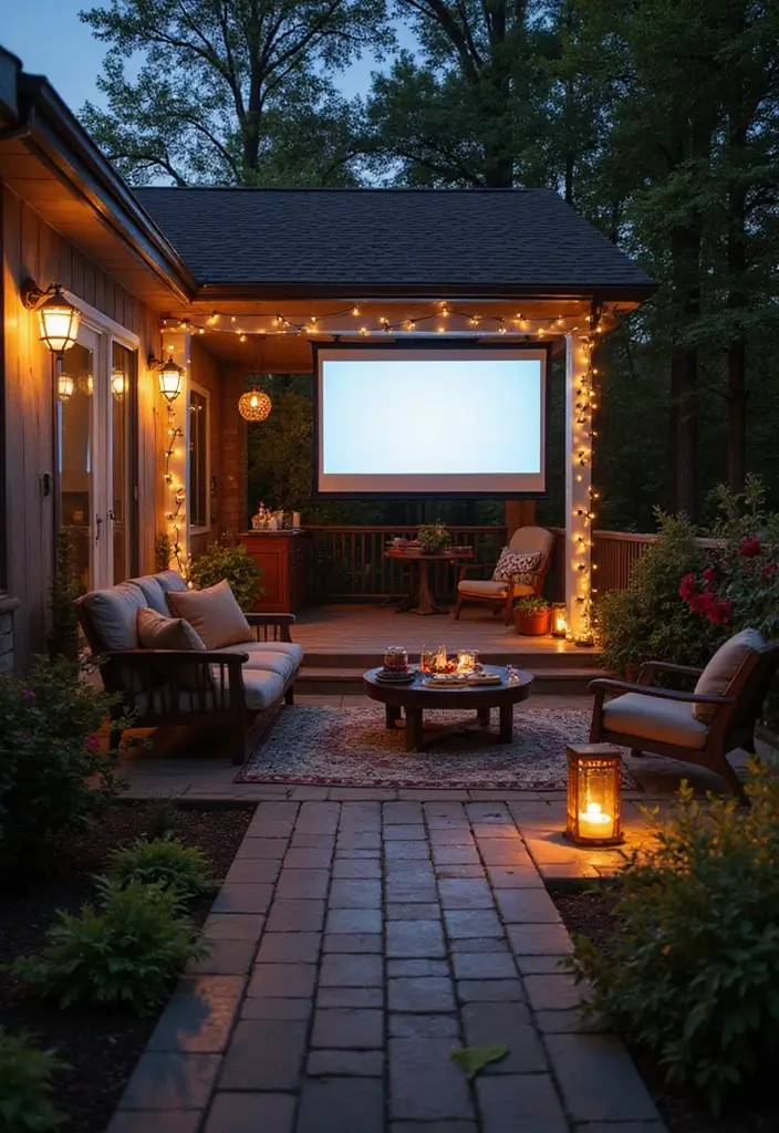 30 Enclosed Front Porch Ideas for Year-Round Enjoyment - 22. Outdoor Movie Night
