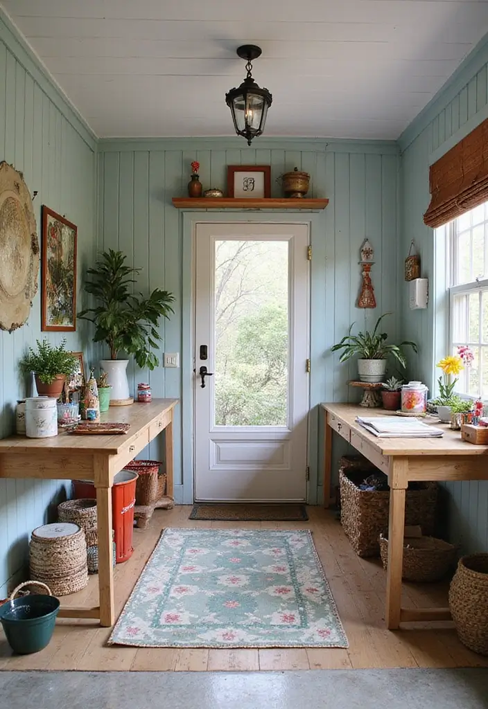 30 Enclosed Front Porch Ideas for Year-Round Enjoyment - 27. Stylish Crafting Corner