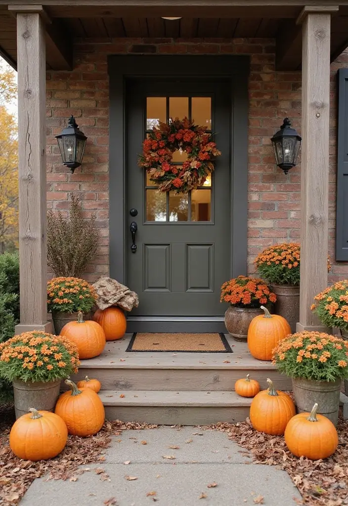 30 Enclosed Front Porch Ideas for Year-Round Enjoyment - 4. Autumn Harvest Decor