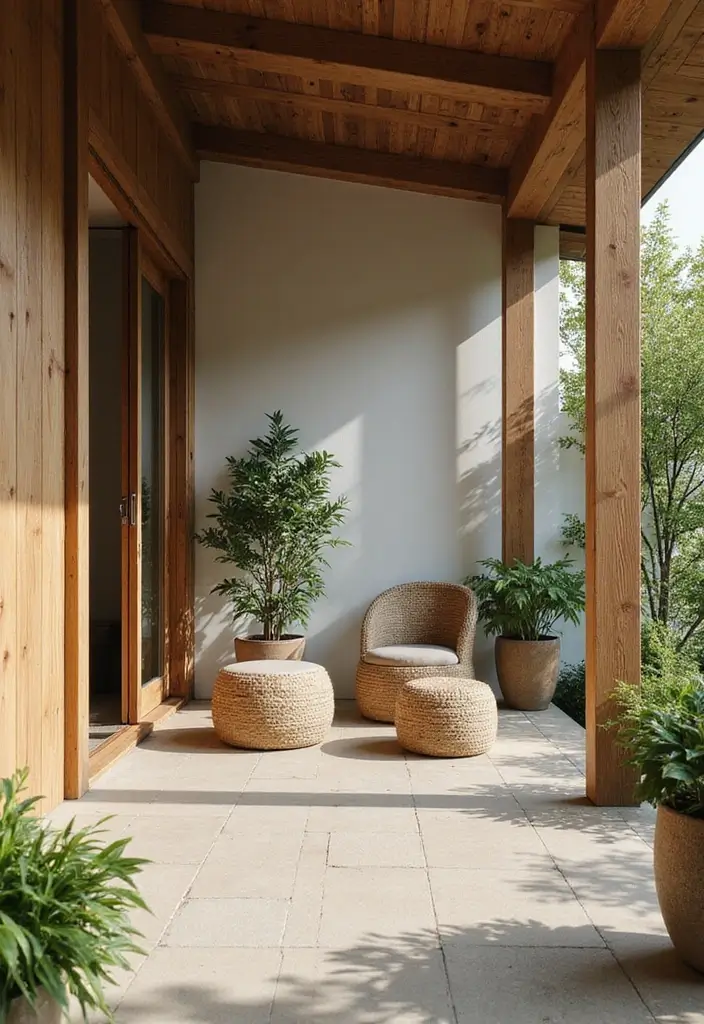30 Enclosed Front Porch Ideas for Year-Round Enjoyment - 5. Minimalist Zen Retreat