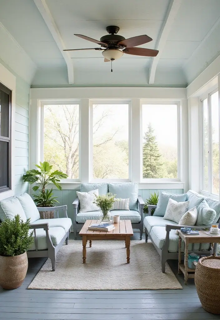 30 Enclosed Front Porch Ideas for Year-Round Enjoyment - 9. Coastal Escape