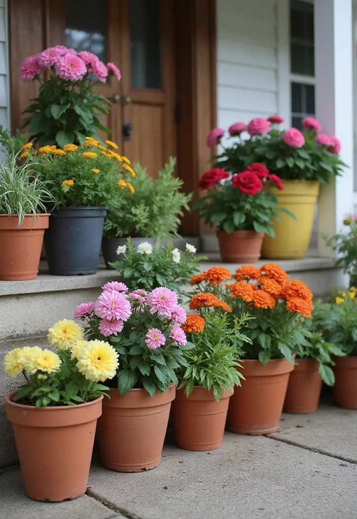 30 Farmhouse Front Porch Ideas Full of Rustic Charm 12 30 Farmhouse Front Porch Ideas Full of Rustic Charm - 12. Colorful Flower Pots