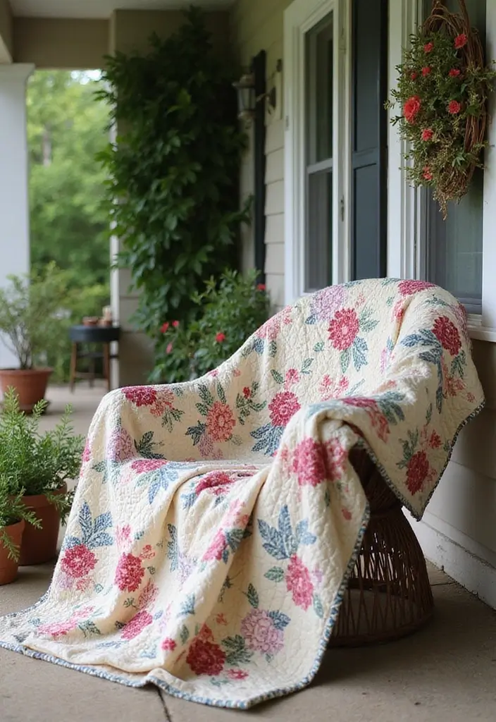30 Farmhouse Front Porch Ideas Full of Rustic Charm 13 30 Farmhouse Front Porch Ideas Full of Rustic Charm - 13. Quilted Blankets
