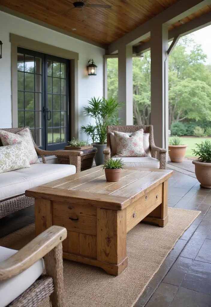 30 Farmhouse Front Porch Ideas Full of Rustic Charm 14 30 Farmhouse Front Porch Ideas Full of Rustic Charm - 14. Country-style Coffee Table