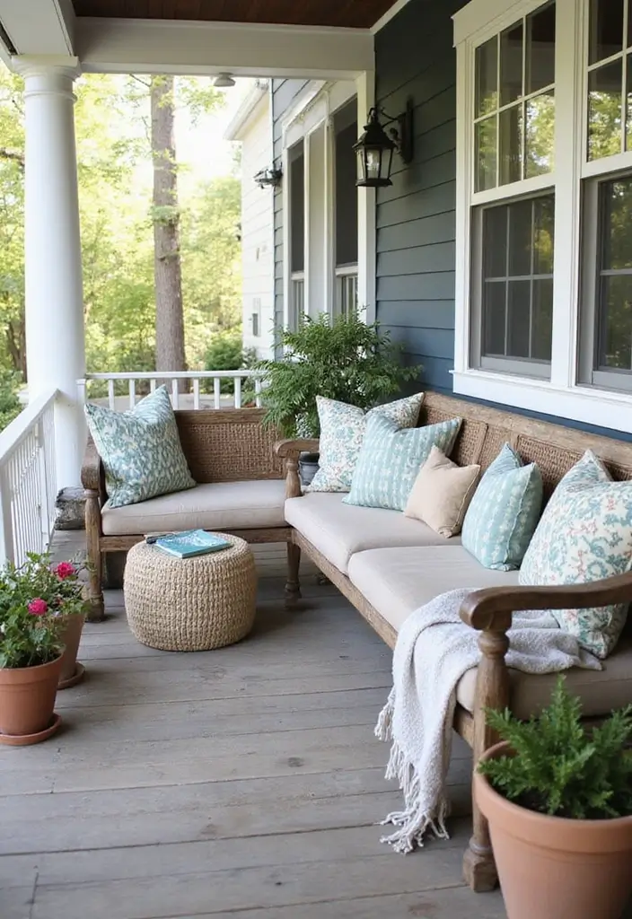 30 Farmhouse Front Porch Ideas Full of Rustic Charm 17 30 Farmhouse Front Porch Ideas Full of Rustic Charm - 17. Farmhouse-style Cushions