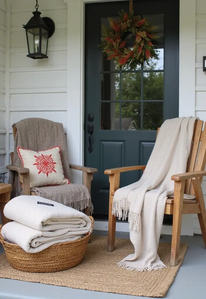 30 Farmhouse Front Porch Ideas Full of Rustic Charm 23 30 Farmhouse Front Porch Ideas Full of Rustic Charm - 23. Outdoor Throws