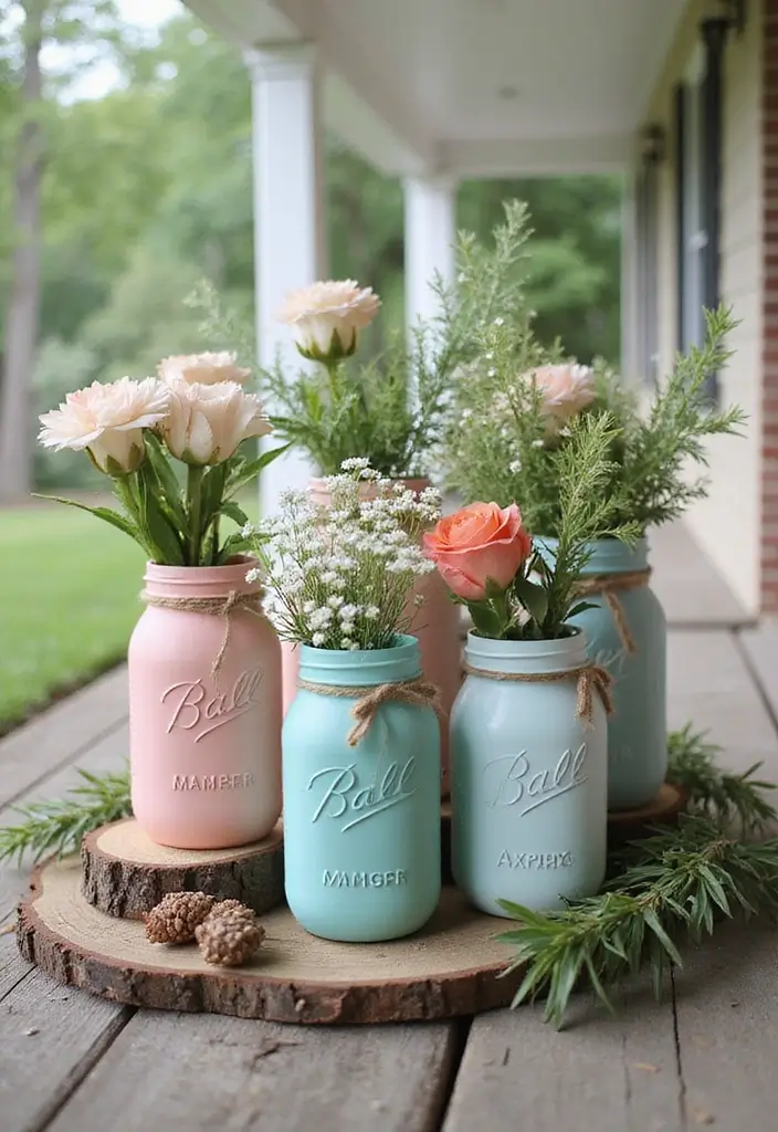 30 Farmhouse Front Porch Ideas Full of Rustic Charm 29 30 Farmhouse Front Porch Ideas Full of Rustic Charm - 29. Painted Mason Jars