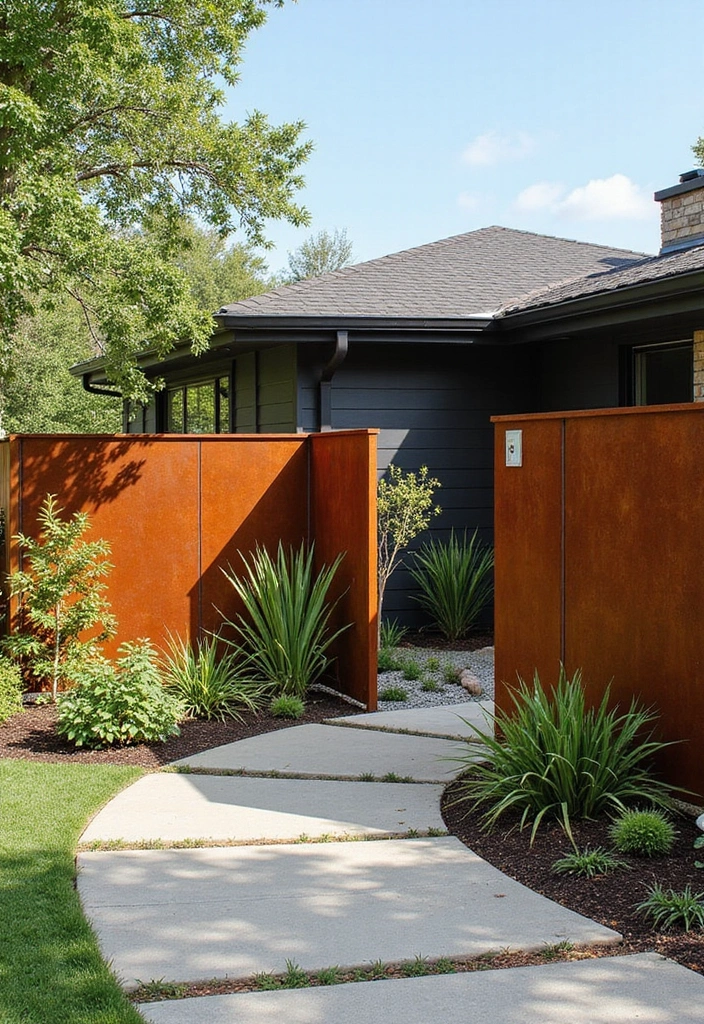 30 Fence Ideas for Front Yards That Boost Curb Appeal 26 30 Fence Ideas for Front Yards That Boost Curb Appeal - 26. Contemporary Corten Steel Fencing