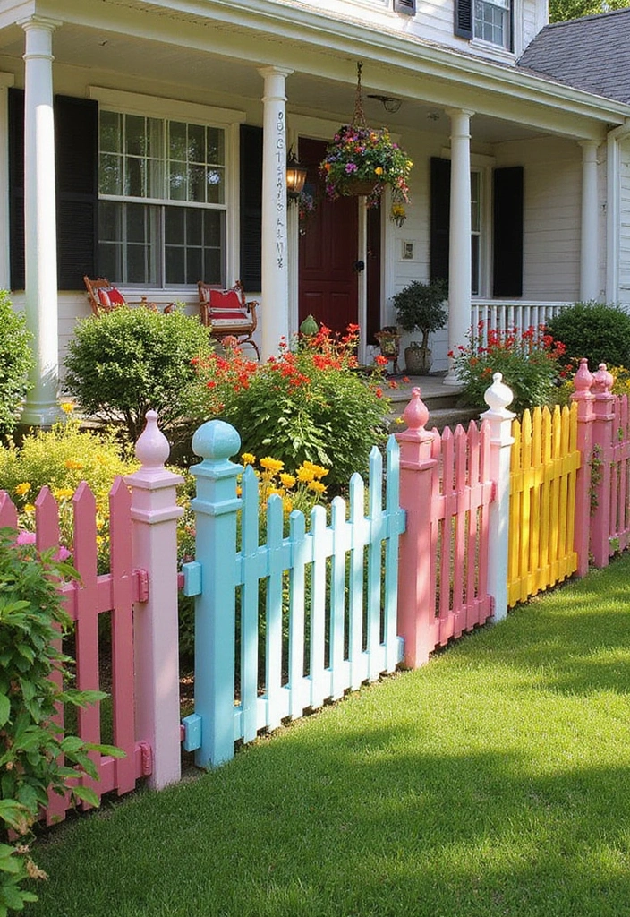 30 Fence Ideas for Front Yards That Boost Curb Appeal 27 30 Fence Ideas for Front Yards That Boost Curb Appeal - 27. Colorful Vinyl Garden Fencing