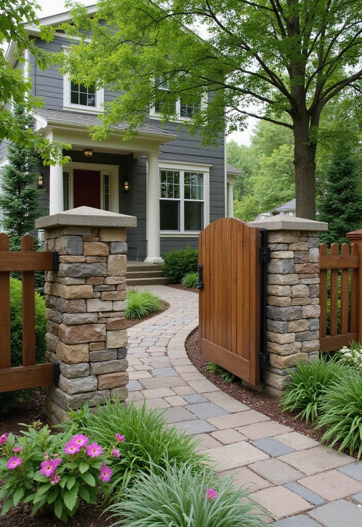 30 Fence Ideas for Front Yards That Boost Curb Appeal 28 30 Fence Ideas for Front Yards That Boost Curb Appeal - 28. Earthy Stone and Wood Combination
