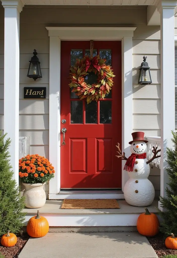 30 Front Door Decor Ideas That Instantly Refresh Your Entry - 13. Seasonal Figures