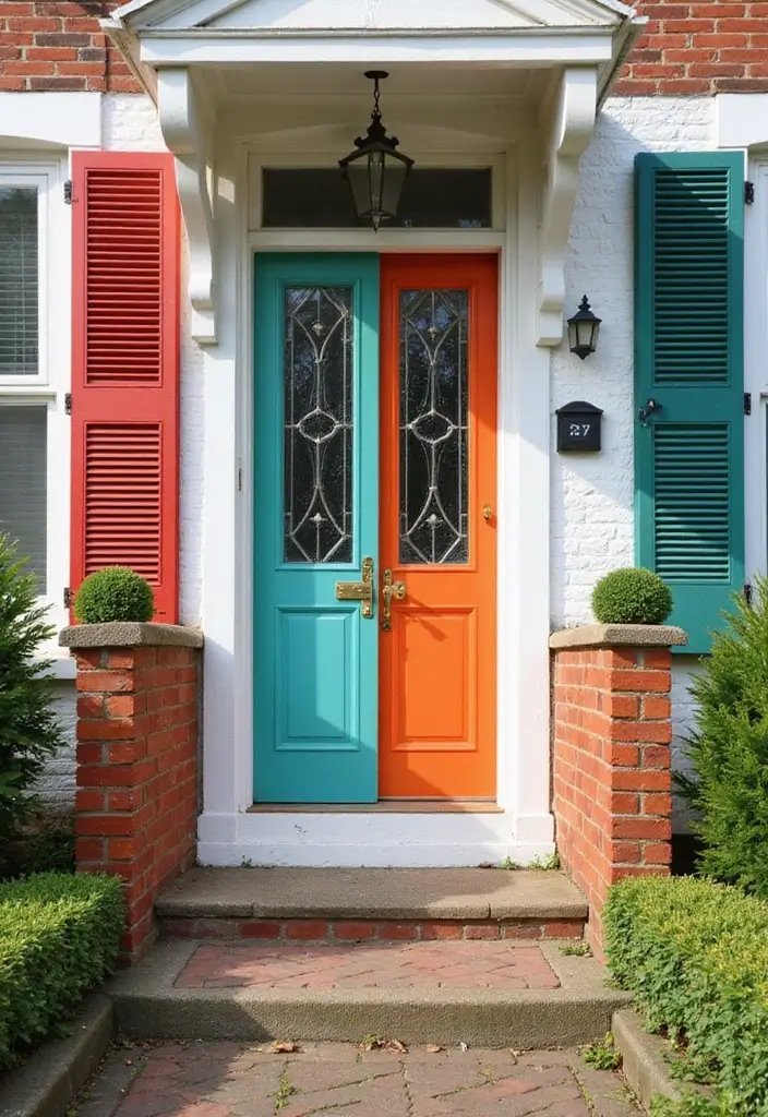30 Front Door Decor Ideas That Instantly Refresh Your Entry - 18. Colorful Shutters