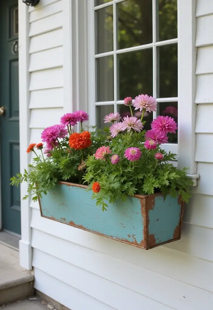 30 Front Door Entryway Ideas That Make a Lasting First Impression - 19. Upcycled Window Boxes