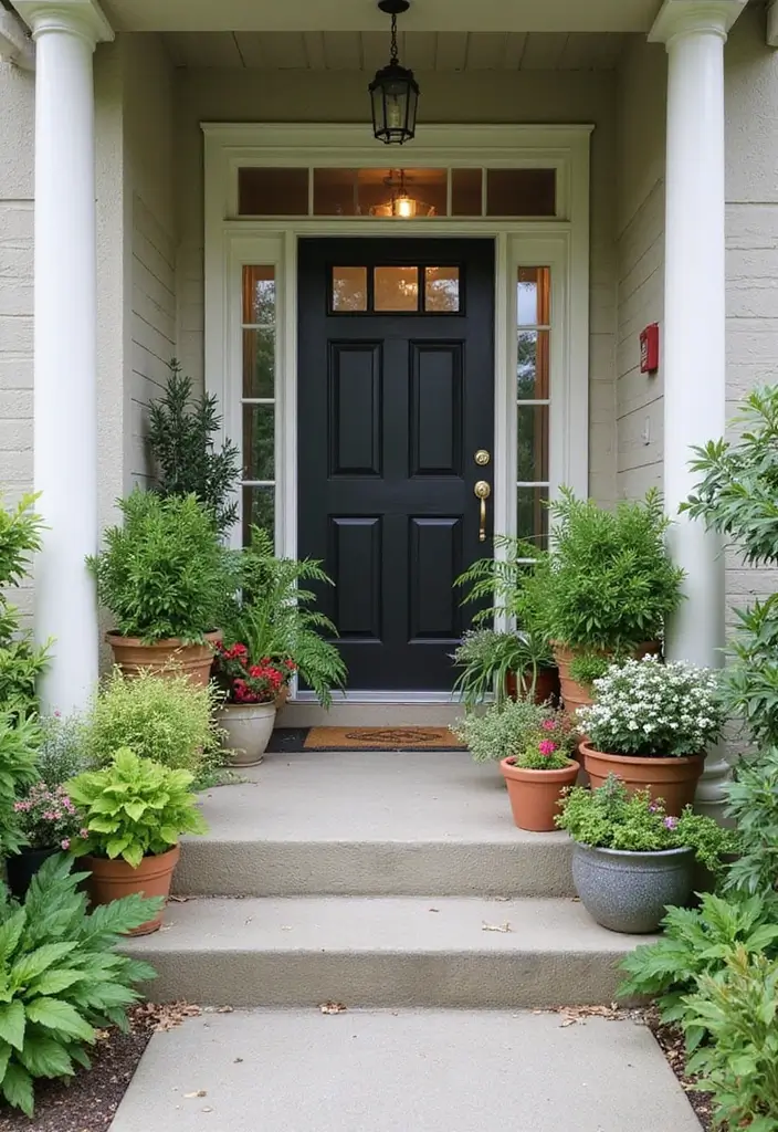 30 Front Door Entryway Ideas That Make a Lasting First Impression - 2. Potted Plant Arrangements