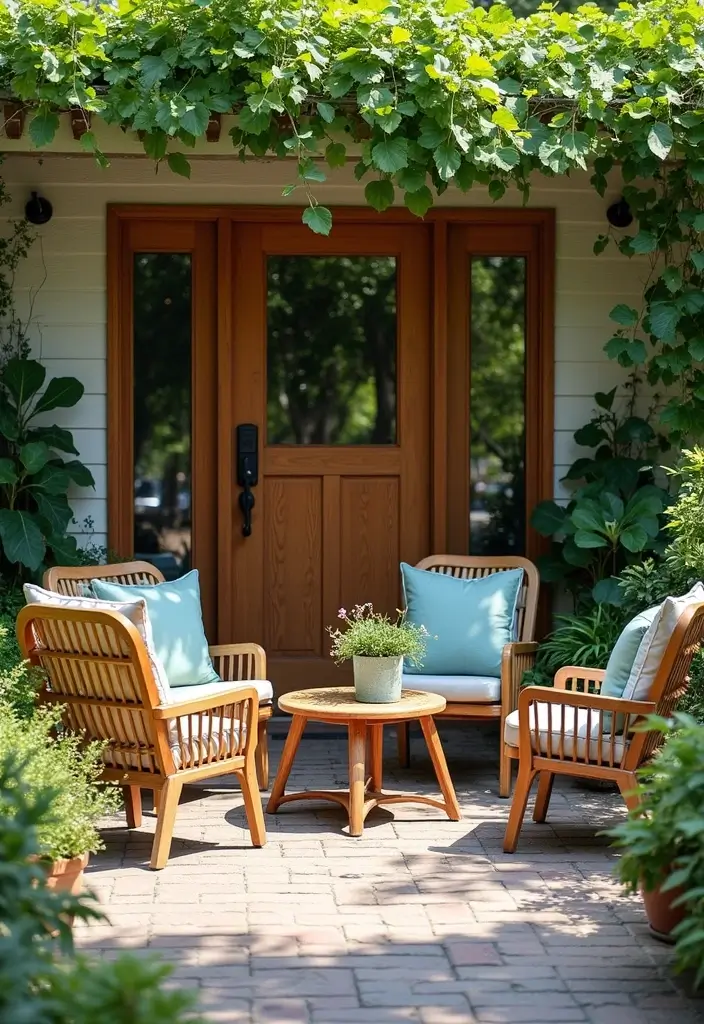 30 Front Door Entryway Ideas That Make a Lasting First Impression - 20. Eco-Friendly Outdoor Furniture