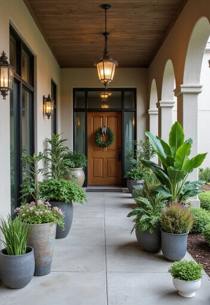 30 Front Door Entryway Ideas That Make a Lasting First Impression - 24. Artistic Planter Displays