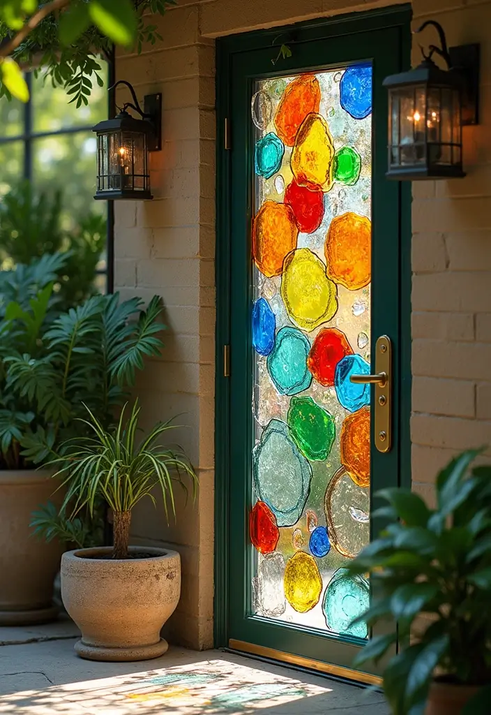 30 Front Door Entryway Ideas That Make a Lasting First Impression - 27. Recycled Glass Decor