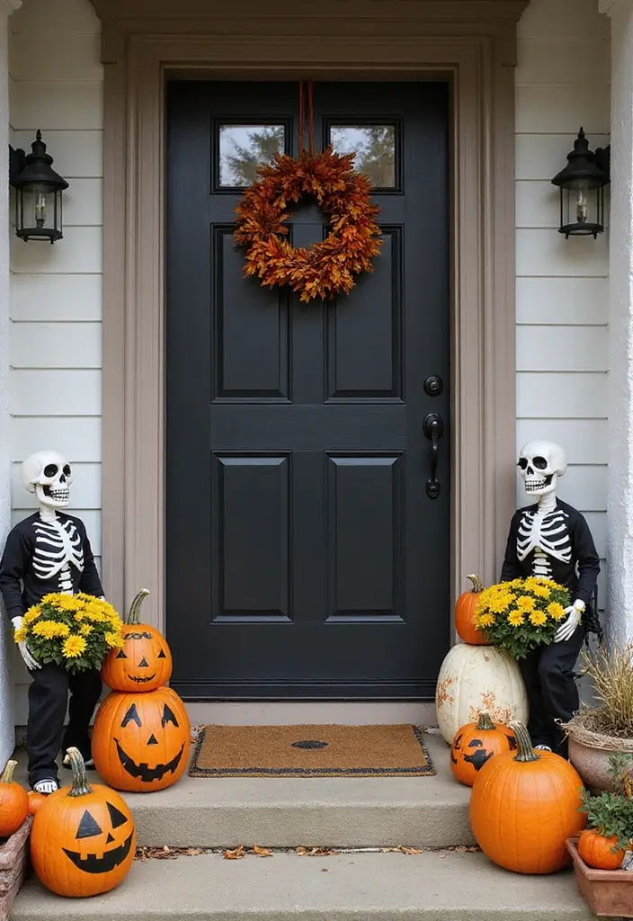 30 Front Door Fall Decor Ideas That Welcome Guests Warmly - 15. Halloween Touches