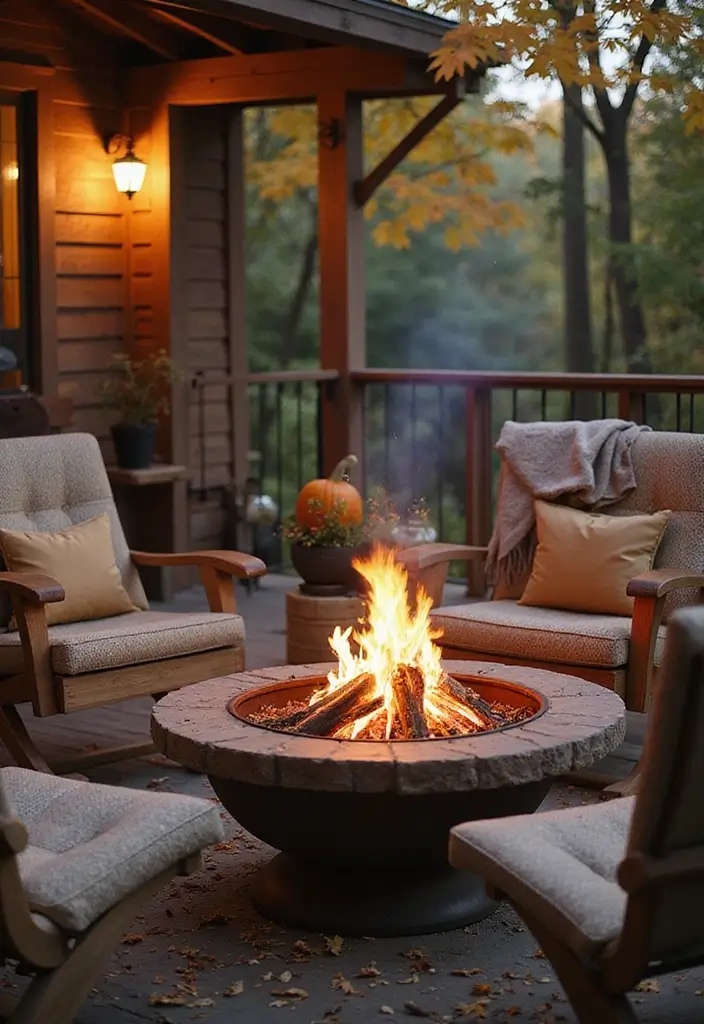 30 Front Door Fall Decor Ideas That Welcome Guests Warmly - 20. Cozy Fire Pit