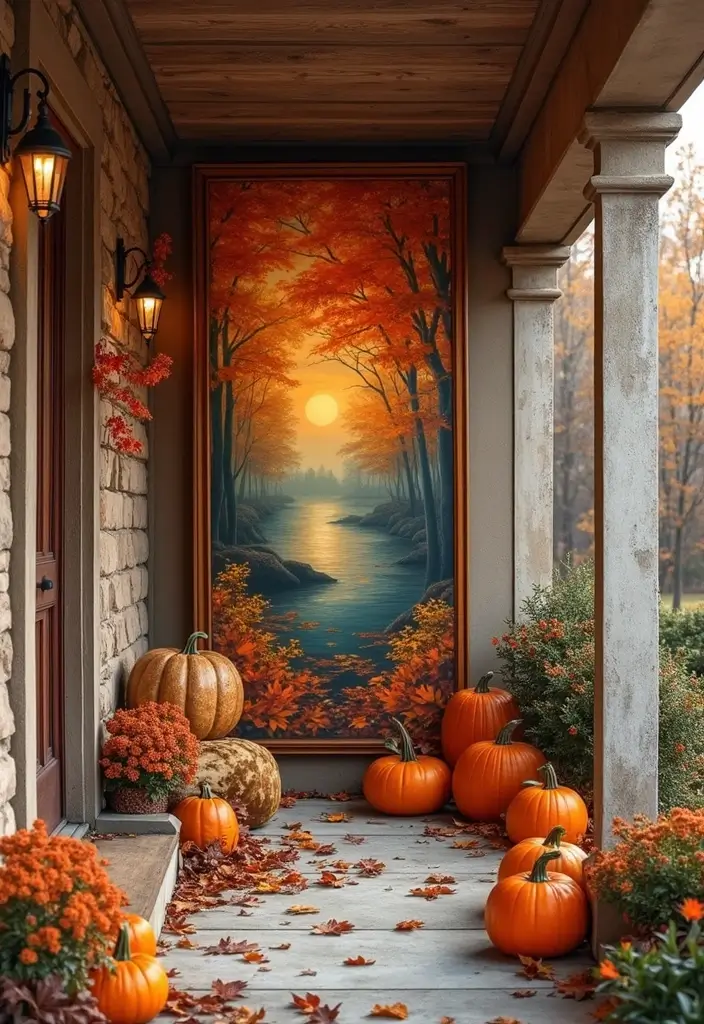 30 Front Door Fall Decor Ideas That Welcome Guests Warmly - 23. Seasonal Artwork