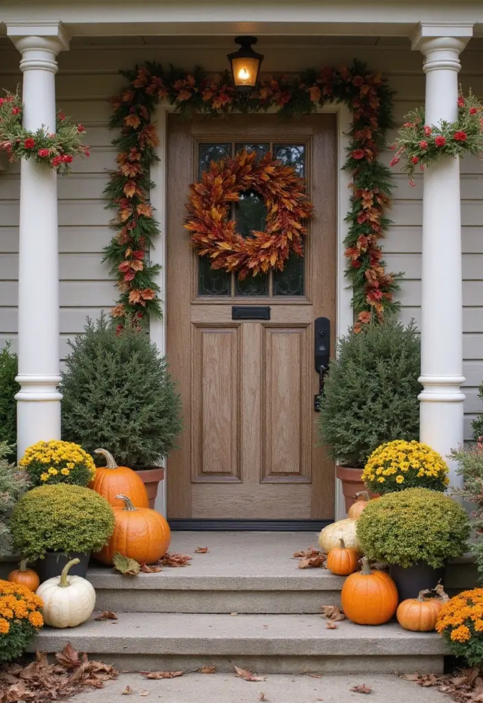 30 Front Door Fall Decor Ideas That Welcome Guests Warmly - 25. Creative Use of Fences
