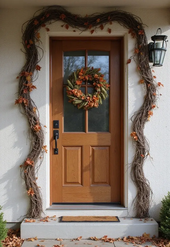 30 Front Door Fall Decor Ideas That Welcome Guests Warmly - 27. Twisted Vines