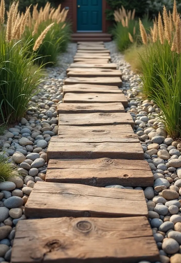30 Front Door Walkway Ideas That Lead with Style - 15. Rustic Pathway with Reclaimed Wood