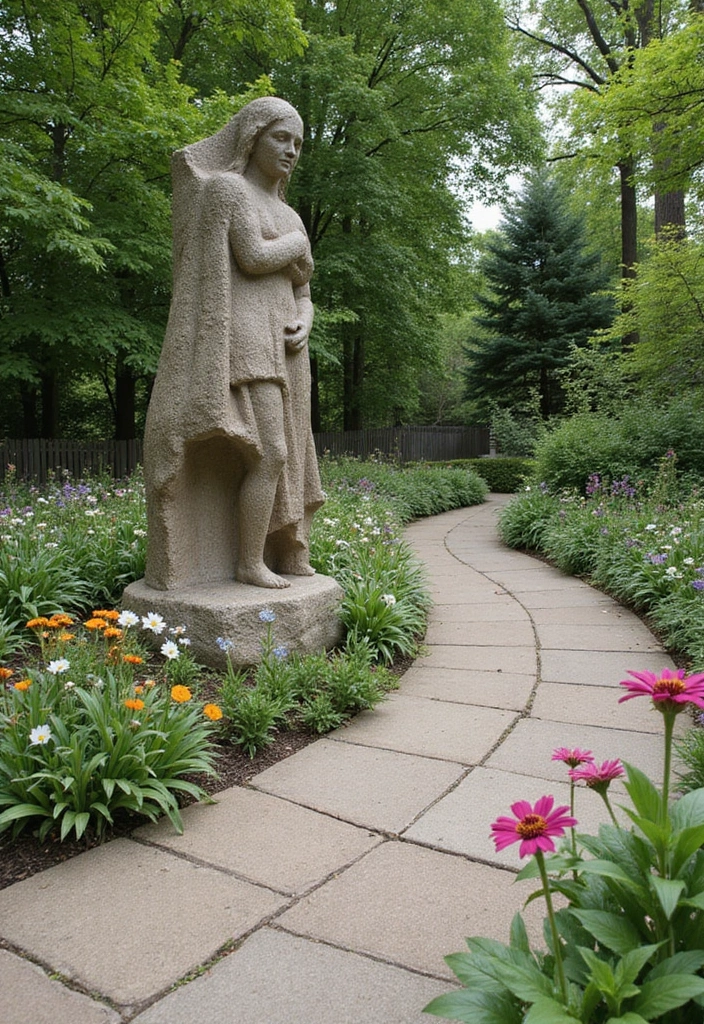 30 Front Door Walkway Ideas That Lead with Style - 27. Artistic Stone Sculptures Along the Walkway