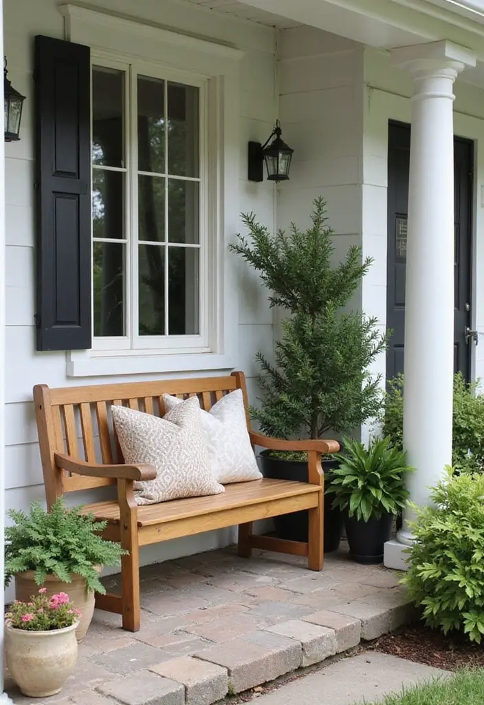 30 Front Porch Bench Ideas That Add Both Style and Function 10 30 Front Porch Bench Ideas That Add Both Style and Function - 10. Classic Wooden Elegance