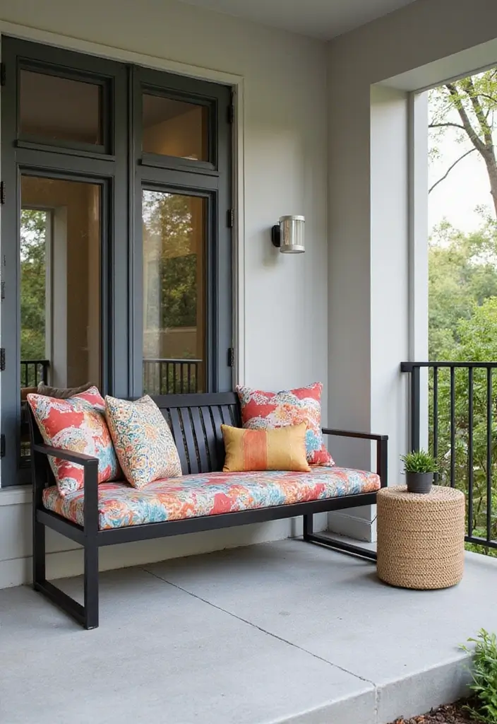 30 Front Porch Bench Ideas That Add Both Style and Function 14 30 Front Porch Bench Ideas That Add Both Style and Function - 14. Sleek Metal Bench