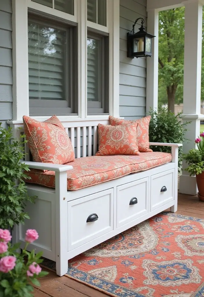 30 Front Porch Bench Ideas That Add Both Style and Function 15 30 Front Porch Bench Ideas That Add Both Style and Function - 15. Stylish Storage Benches