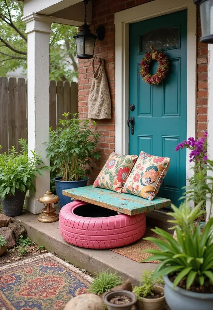 30 Front Porch Bench Ideas That Add Both Style and Function 16 30 Front Porch Bench Ideas That Add Both Style and Function - 16. DIY Tire Bench