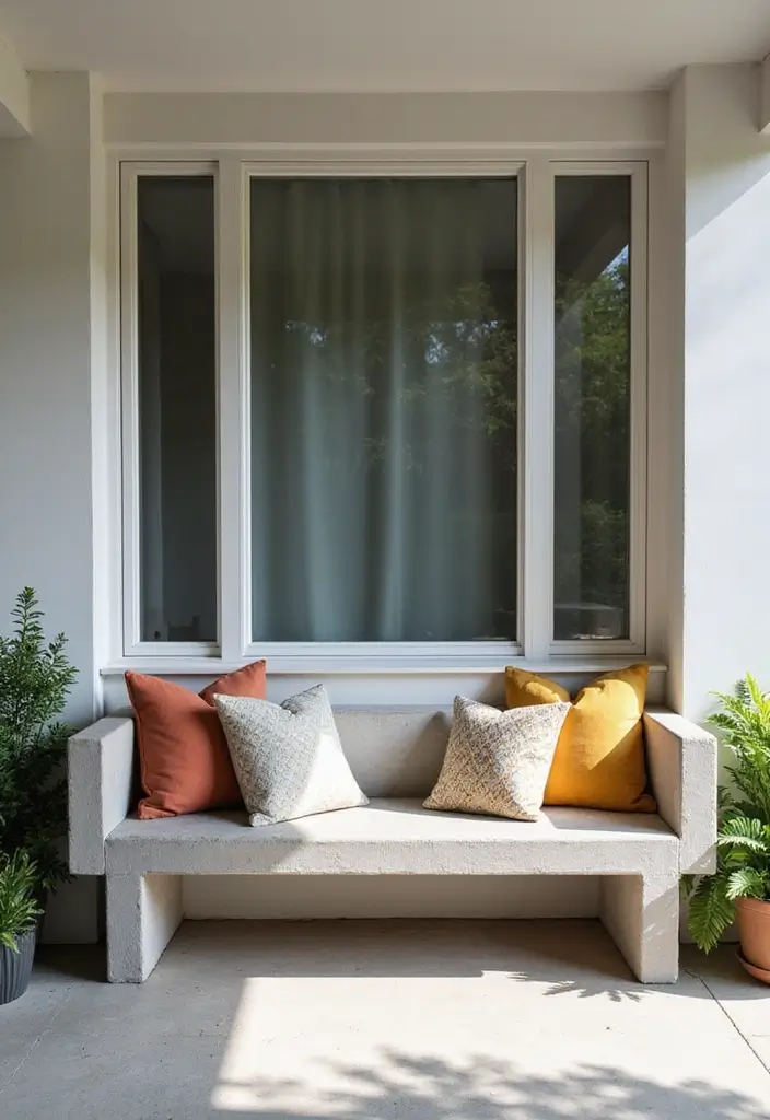 30 Front Porch Bench Ideas That Add Both Style and Function 17 30 Front Porch Bench Ideas That Add Both Style and Function - 17. Minimalist Concrete Bench