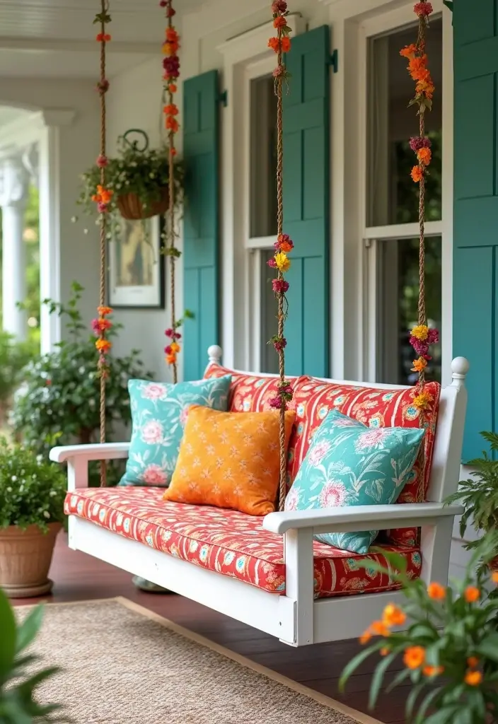 30 Front Porch Bench Ideas That Add Both Style and Function 22 30 Front Porch Bench Ideas That Add Both Style and Function - 22. Elegant Swing Bench