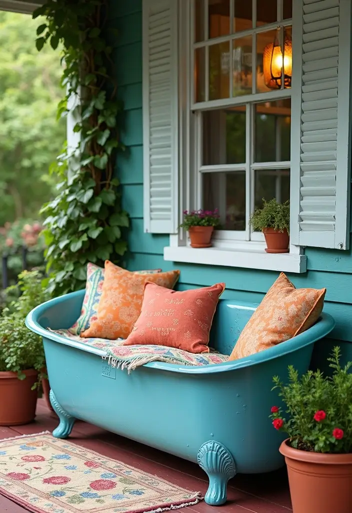30 Front Porch Bench Ideas That Add Both Style and Function 29 30 Front Porch Bench Ideas That Add Both Style and Function - 29. Functional Tub Bench