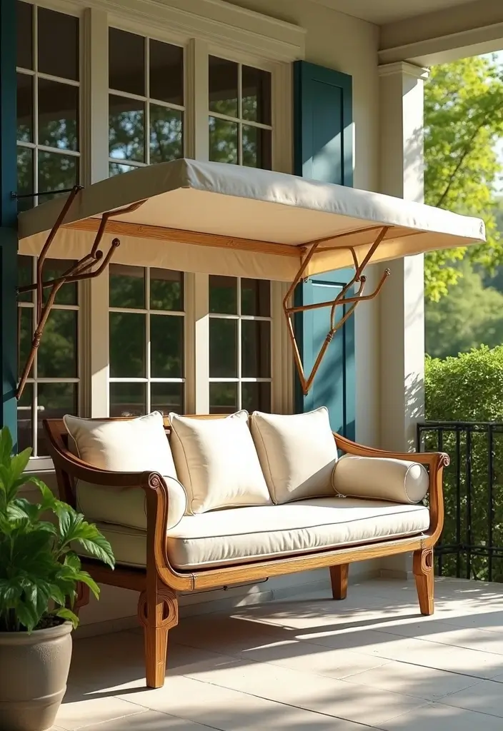 30 Front Porch Bench Ideas That Add Both Style and Function 30 30 Front Porch Bench Ideas That Add Both Style and Function - 30. Elegant Bench with Canopy