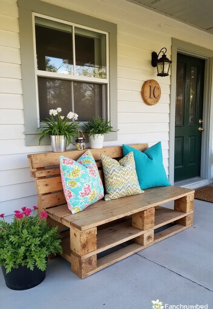 30 Front Porch Bench Ideas That Add Both Style and Function 5 30 Front Porch Bench Ideas That Add Both Style and Function - 5. Upcycled Pallet Perfection