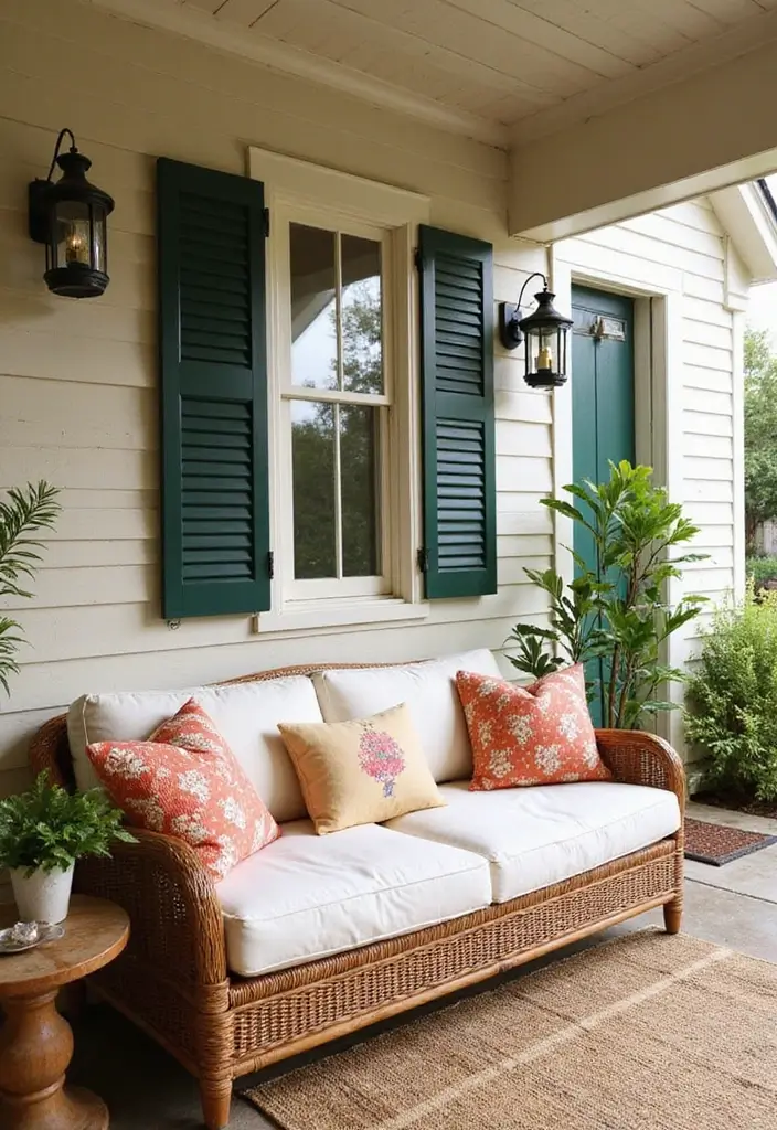 30 Front Porch Bench Ideas That Add Both Style and Function 7 30 Front Porch Bench Ideas That Add Both Style and Function - 7. Rattan Revival