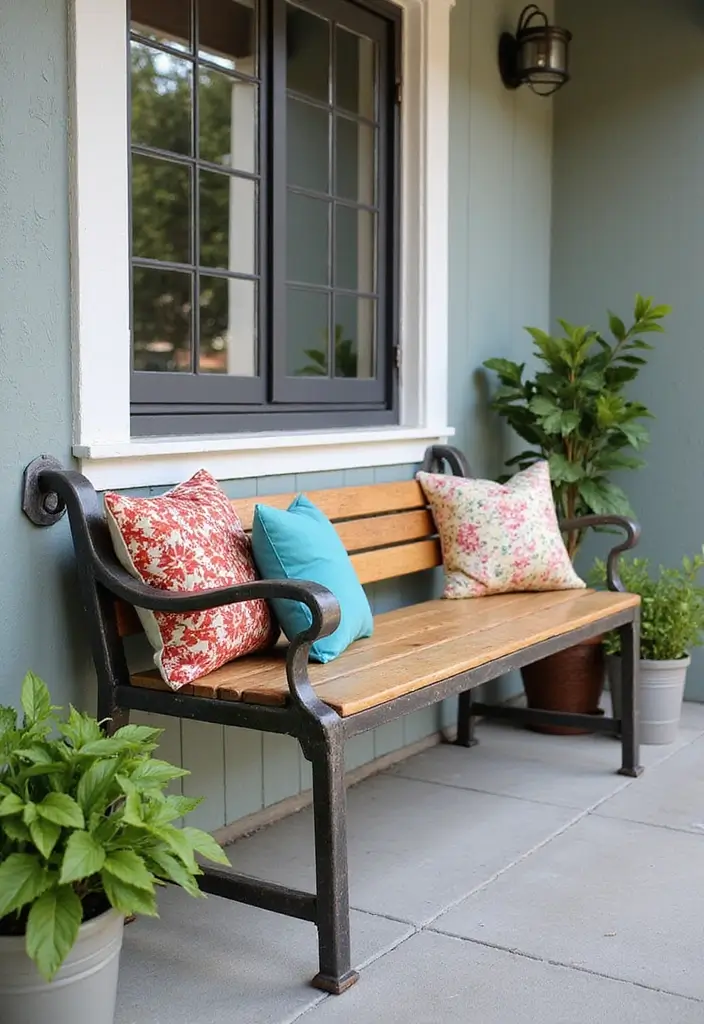 30 Front Porch Bench Ideas That Add Both Style and Function 9 30 Front Porch Bench Ideas That Add Both Style and Function - 9. Industrial Chic