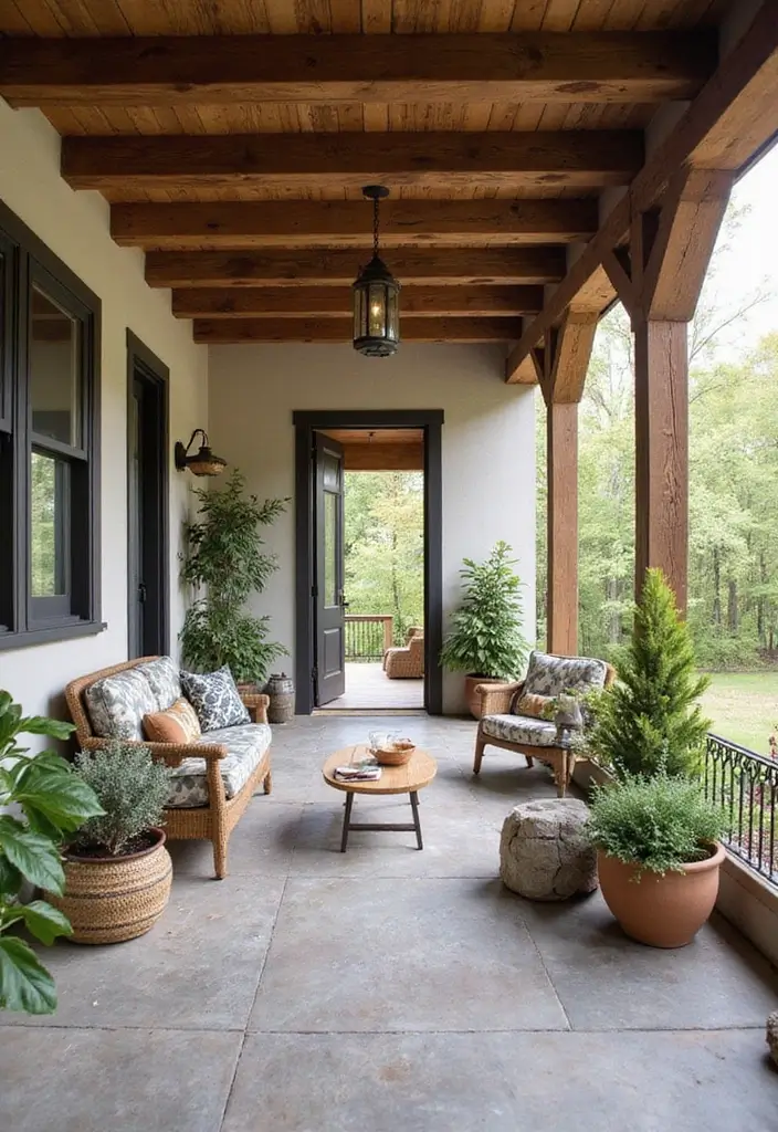 30 Front Porch Ceiling Ideas That Add Style Overhead - 1. Rustic Wood Beams
