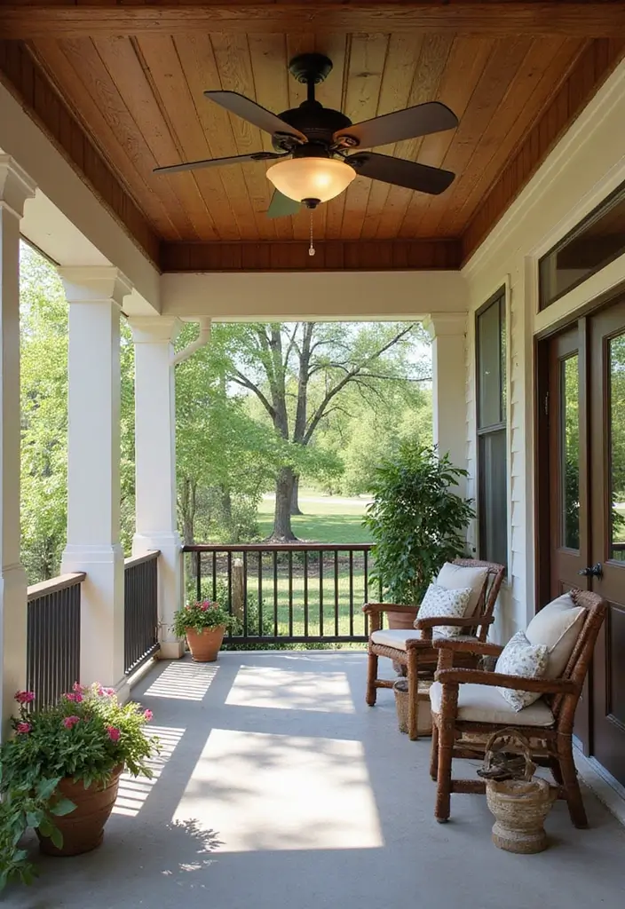 30 Front Porch Ceiling Ideas That Add Style Overhead - 15. Decorative Ceiling Fans