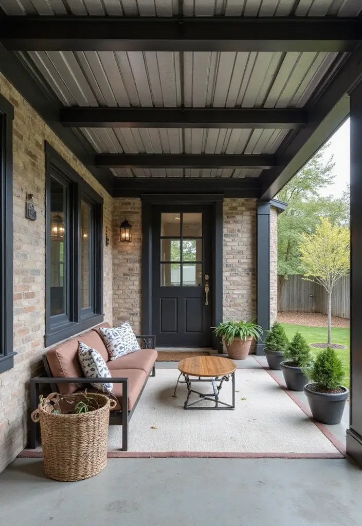 30 Front Porch Ceiling Ideas That Add Style Overhead - 21. Industrial Metal Panels