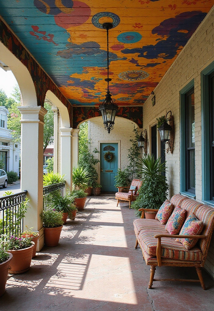 30 Front Porch Ceiling Ideas That Add Style Overhead - 23. Artistic Murals