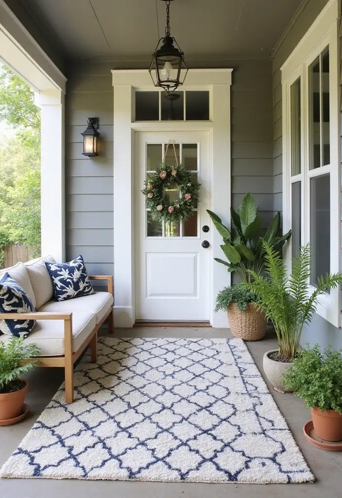 30 Front Porch Ceiling Ideas That Add Style Overhead - 25. Outdoor Rugs