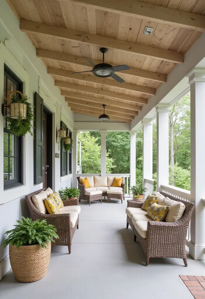 30 Front Porch Ceiling Ideas That Add Style Overhead - 27. Painted Wood Beams