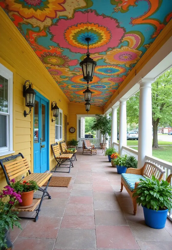 30 Front Porch Ceiling Ideas That Add Style Overhead - 3. Painted Patterns