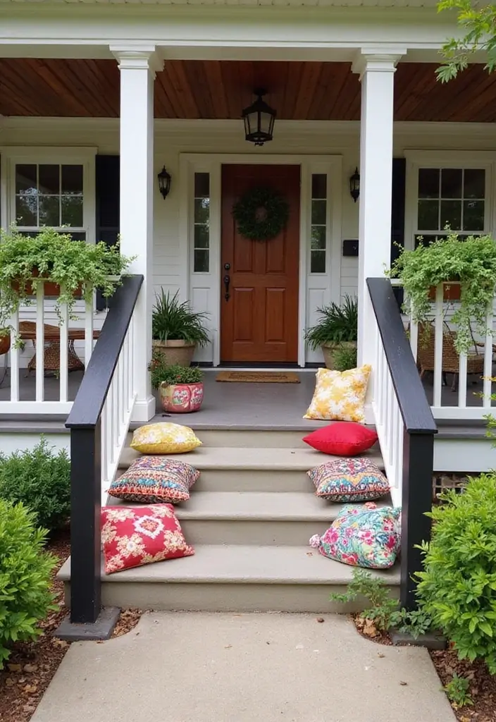 30 Front Porch Decorating Ideas to Boost Curb Appeal - 14. Colorful Cushions