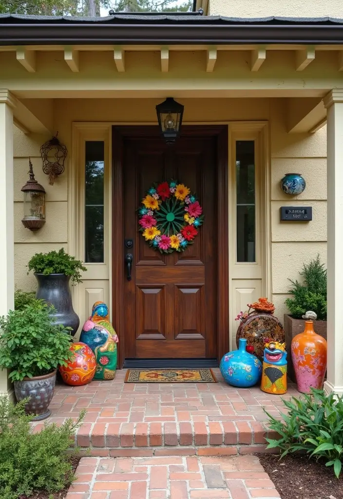 30 Front Porch Decorating Ideas to Boost Curb Appeal - 17. Outdoor Art